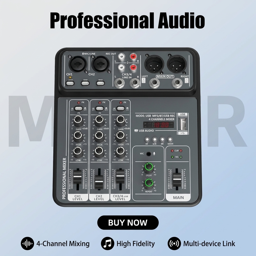 4-Channel Pro Audio Mixing Con - Audio Music Dj 评论和价格